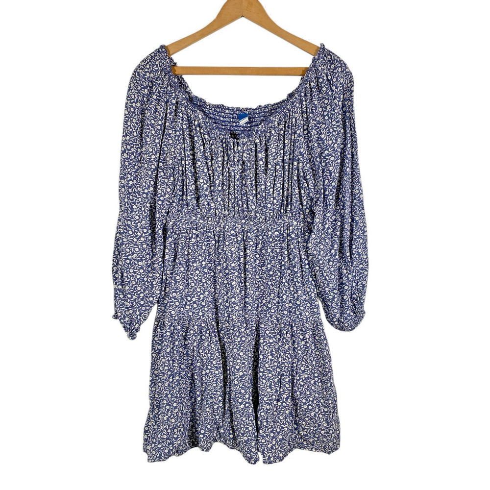 Old Navy Tunic / Mini Dress Large Womens Tiered Smocking Blue Floral Peasant
